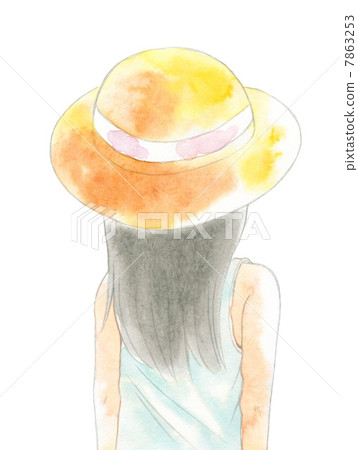 The back of a woman with a straw hat 7863253
