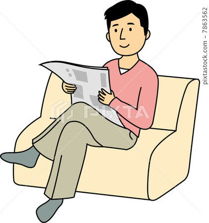 A 40 Year Old Man Reading A Newspaper On The Sofa Stock Illustration