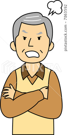 A male in his 80s who gets angry with his arms folded 7863592