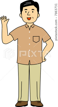 40-year-old middle-aged man to raise his hand and say hello 7863731