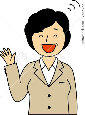 50's OL waving hand with a smile - Stock Illustration [7863765] - PIXTA