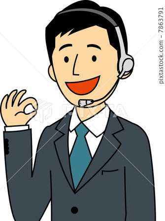 Male operator who gives a sign of OK with a smile 7863791