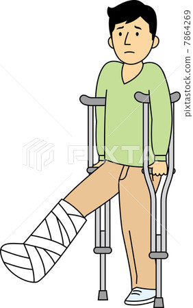 Men in their forties walking with crutches 7864269