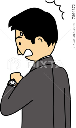 A surprised salaryman looking at the wristwatch 7864872