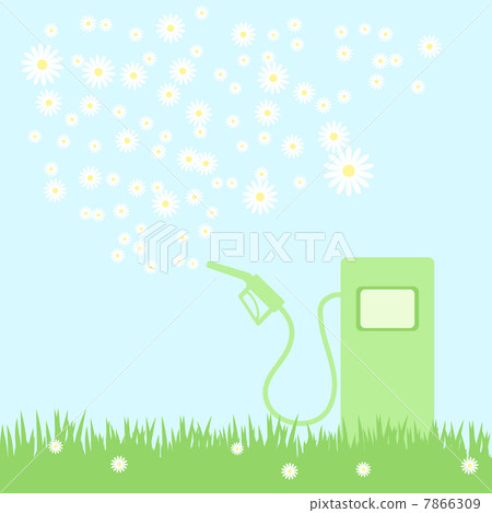 green gas pump on a green field with camomiles, vector illustration green gas pump on a green field with camomiles, vector illustration 7866309