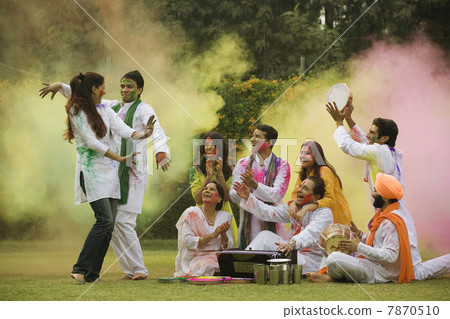 Family celebrating Holi  Family celebrating Holi  7870510