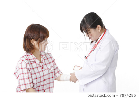 Female physician and injured person 7874296