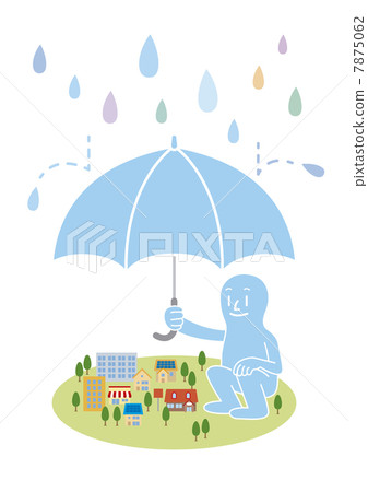 A giant trying to protect the town from heavy rain A giant trying to protect the town from heavy rain 7875062