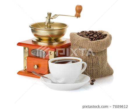cup of coffee and beans on white cup of coffee and beans on white 7889612