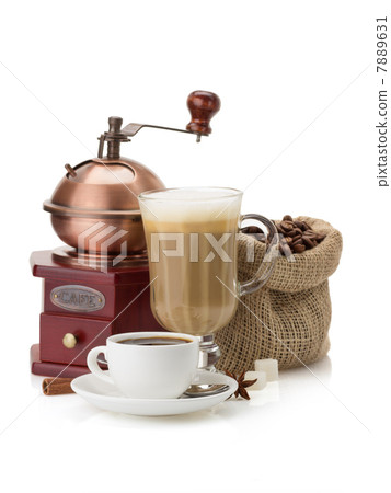 cup of coffee and beans on white 7889631