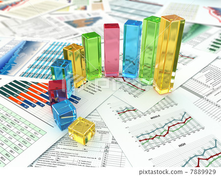 Business concept. Three-dimensional graph and charts. 7889929