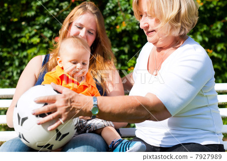 Family - Grandmother, mother and child in garden 7927989