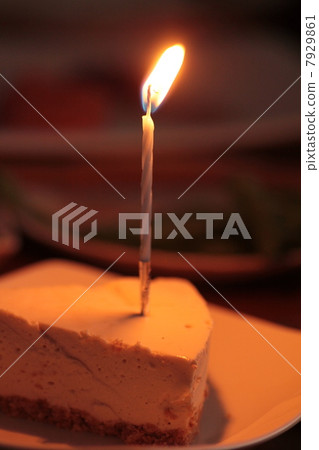 蛋糕蠟燭插在一片起司蛋糕上 7929861