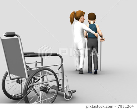 nurse helps a senior woman on crutches 7931204