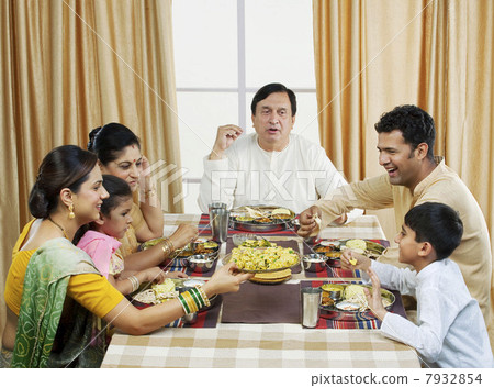 Gujarati family having lunch Gujarati family having lunch 7932854