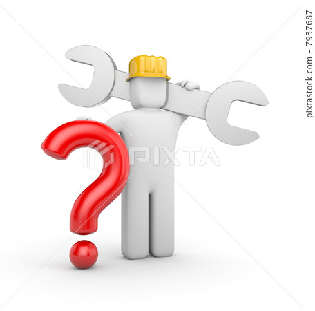 3d worker with spanner and question 3d worker with spanner and question 7937687