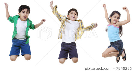 Happy children jumping over white background Happy children jumping over white background 7940235