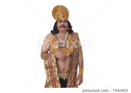 Man dressed as Raavan looking unhappy 7940403