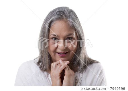 Portrait of surprised mature woman over white background 7940596
