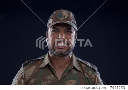 Close-up of an angry Indian soldier 7941253