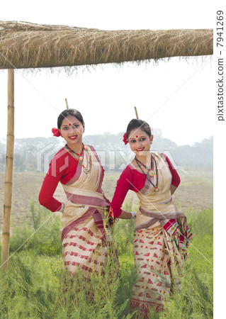 Portrait of women performing Bihu dance Portrait of women performing Bihu dance 7941269
