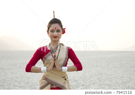Portrait of a Bihu dancer greeting 7941518