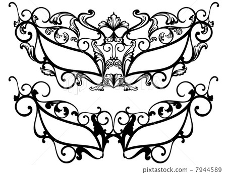 ornate carnival masks vector outline - black over white 7944589