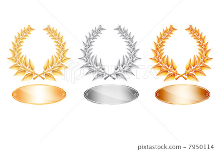 Gold silver and bronze laurel wreath and label for jubilee text Gold silver and bronze laurel wreath and label for jubilee text 7950114