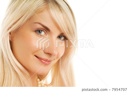 Beautiful woman face smiling. Isolated on white Beautiful woman face smiling. Isolated on white 7954707