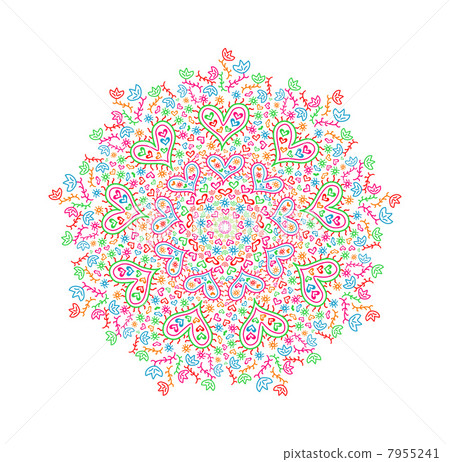 Colorful Mandala Element with Heart and Flower Silhouettes 7955241