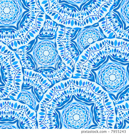 Seamles White Blue Pattern with Round Watercolore Element Seamles White Blue Pattern with Round Watercolore Element 7955243