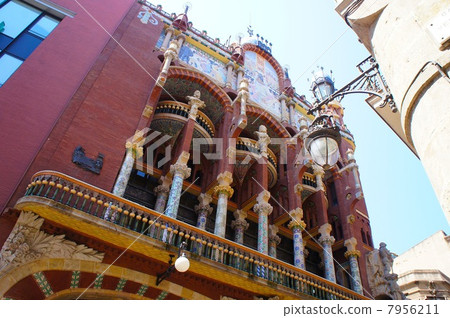 Catalunya, Palau de la Musica, Catalonia, Spain, Barcelona, Europe, Gaudi, building, landscape, lamp, building, blue sky 7956211