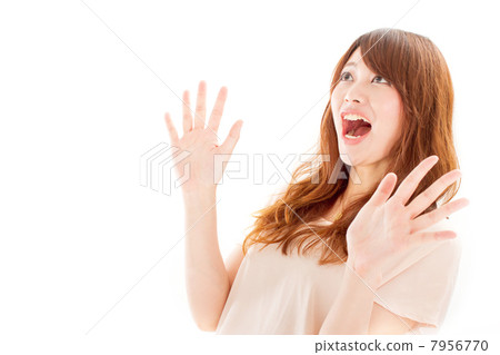 Cute twenty girls with amazing expression spreading their hands widely 7956770