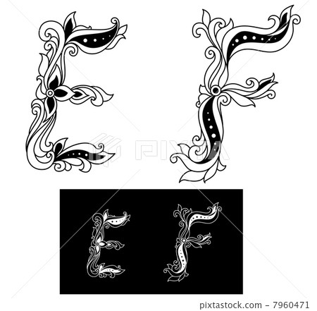Decorated capital letters E and F 7960471