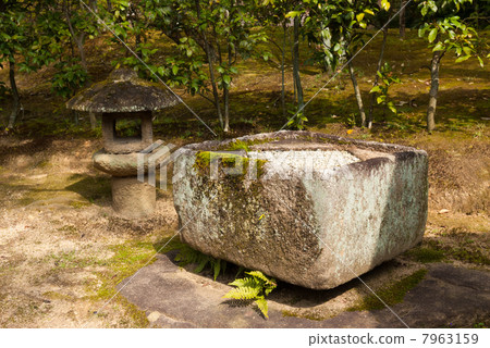 Katsura Rikyu outside the stool sitting double basin with a hand basin and a lantern 7963159