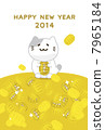 New Year's cards filled with lucky cats and small rounds 7965184