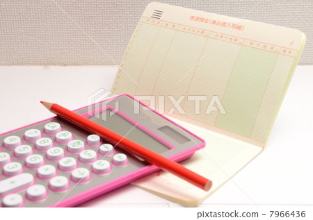 Calculator, passbook and red pencil [side] 7966436