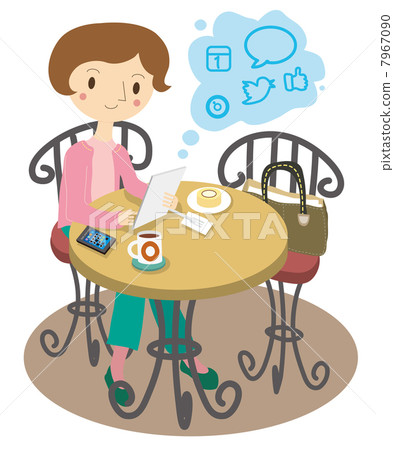 在咖啡館經營平板電腦終端的女士 7967090