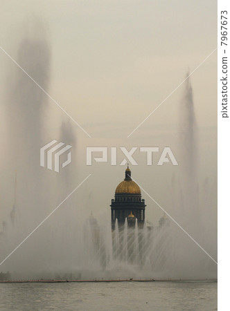 Isakievsky cathedral behind fountains. 7967673
