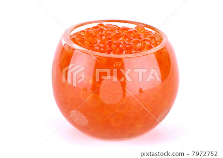Glass bowl filled with red salmon caviar 7972752
