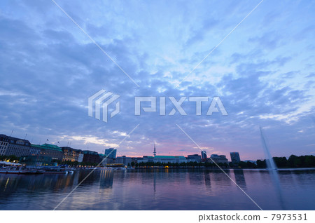 Germany Old Town and Hamburger Lake at sunset Germany Old Town and Hamburger Lake at sunset 7973531