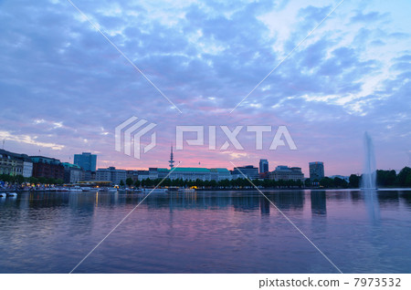 Germany Old Town and Hamburger Lake at sunset Germany Old Town and Hamburger Lake at sunset 7973532