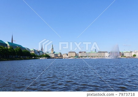German Hamburg Old Town and Alster Lake 7973718