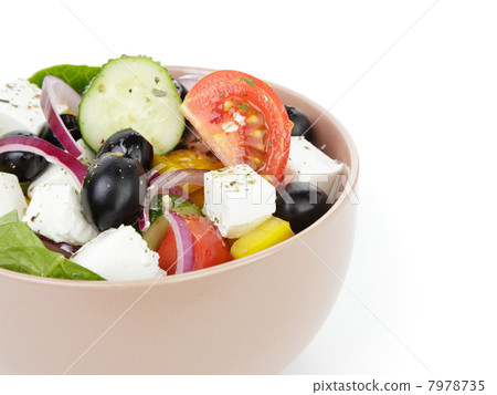 fresh greek salad in clay bowl fresh greek salad in clay bowl 7978735