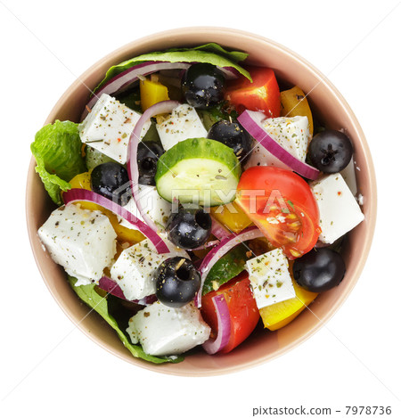 fresh greek salad in clay bowl fresh greek salad in clay bowl 7978736
