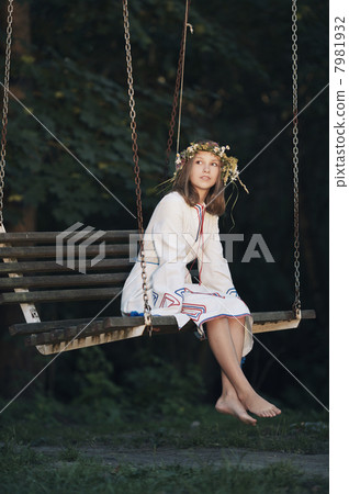 beautiful girl riding on swing beautiful girl riding on swing 7981932