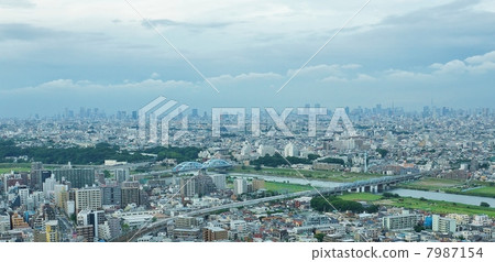 景觀與河·多摩川河上游方向，希望東京都市建築集團超越Maru Koibashi·Musashi Kosugi Highway從水平位置水平 7987154