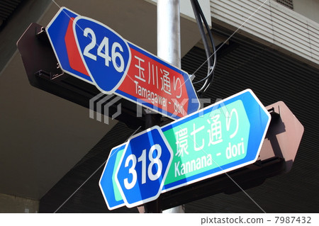 Traffic signs on Route 246 and Route 7 7987432
