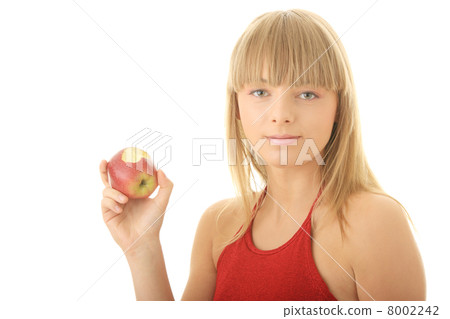Young blond woman with red apple Young blond woman with red apple 8002242