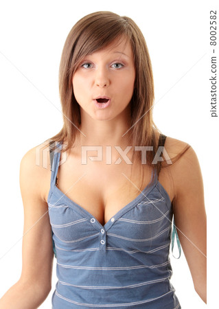 Young teen girl shouting, speaking. 8002582